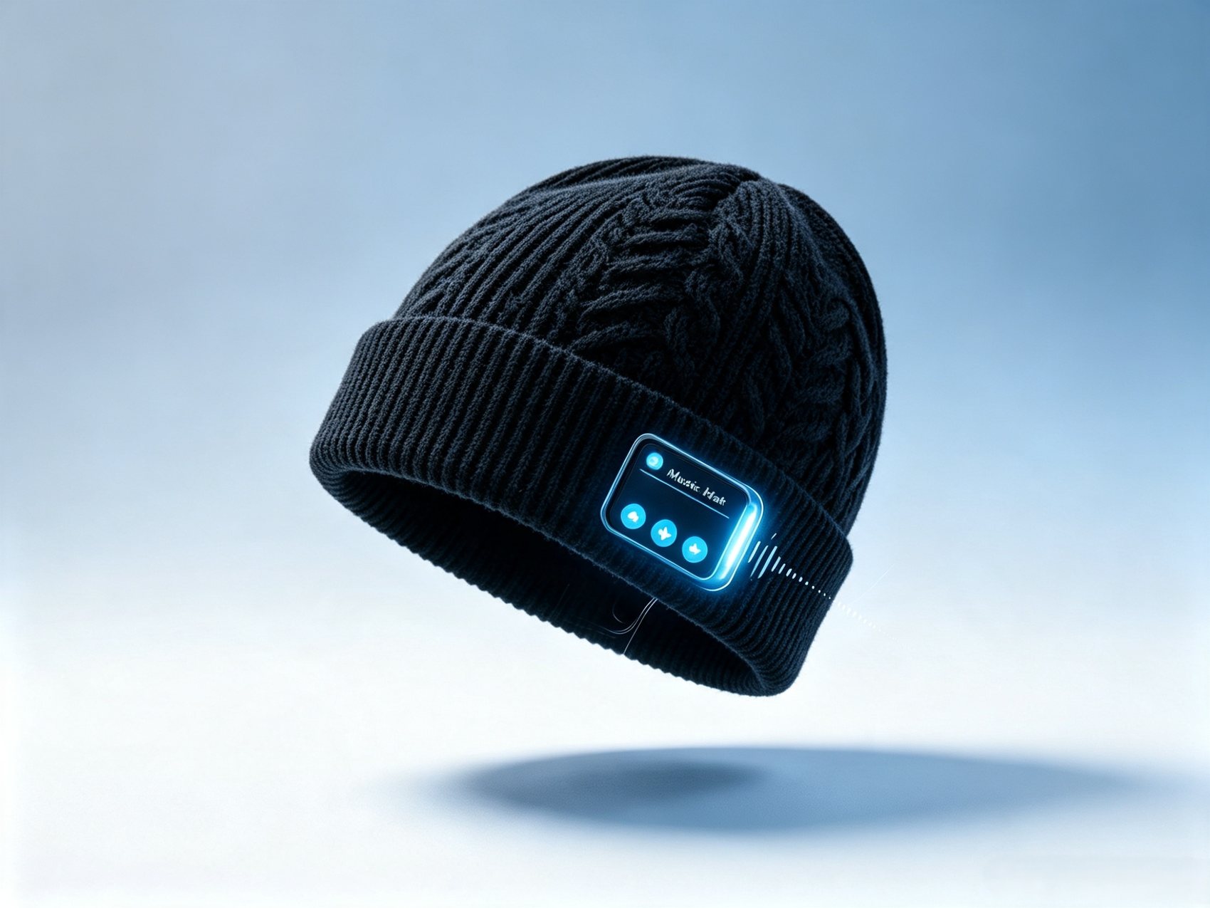Floating Bluetooth knit hat with glowing audio module